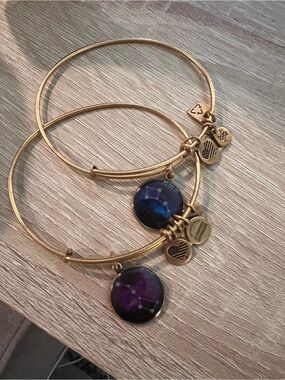 Alex and Ani Gold-Tone Bangle Set with Blue and Purple Constellation Charms